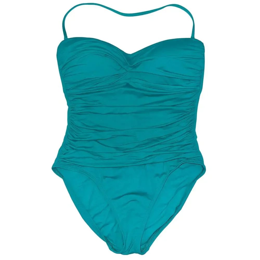 La Blanca Island Goddess Teal Bandeau Strapless Convertible One Piece Swimsuit 6